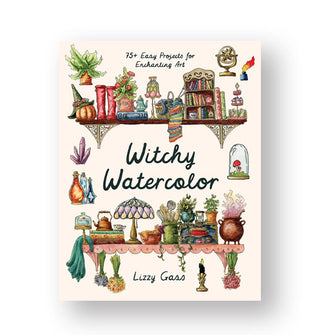 Cove of Witchy Watercolor coloring book features colorful intricate illustrations of various homey, enchanted items