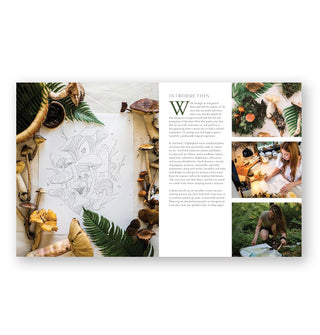 Page spread from Woodland Wonderland features the introduction with photographs of the author/artist and a sample page from the coloring book
