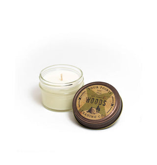 Woods scent jar candle with lid removed