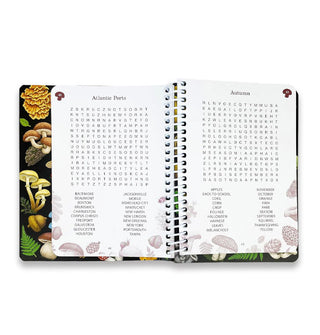 Page spread in Word Search Puzzles for Clarity features puzzles titled, "Atlantic Ports" and "Autumn"